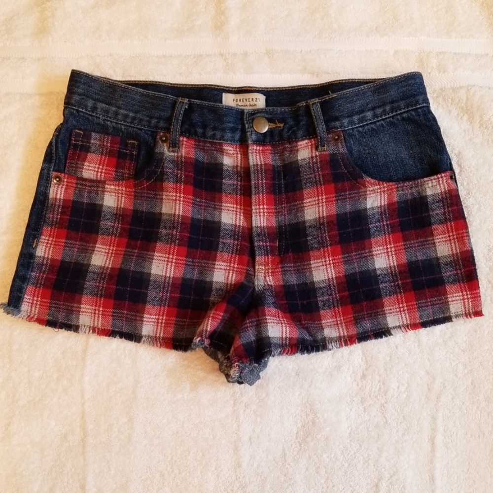 Forever 21 Plaid and Denim Shorts in Size 27 - Picture 1 of 8